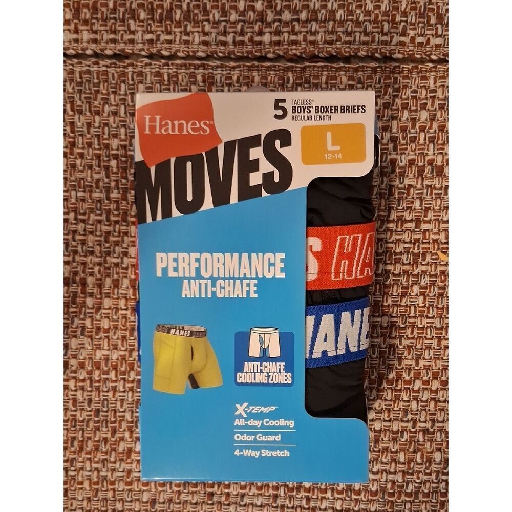 Hanes Moves Performance Anti-Chafe X-Temp 5 Pairs Large Boxers New